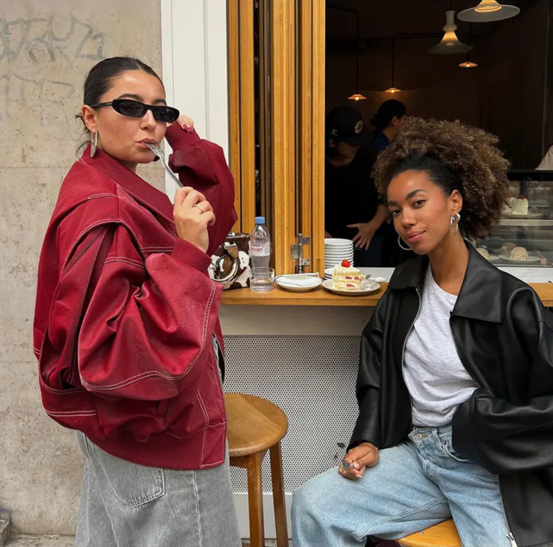 Oversized leren bomber jas