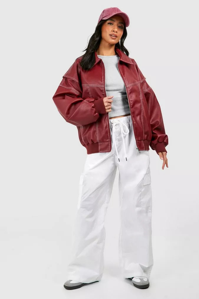 Oversized leren bomber jas